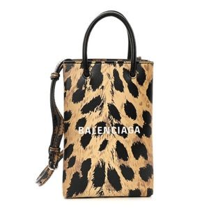 Balenciaga Leopard Shop Phone Holder Crossbody Bag